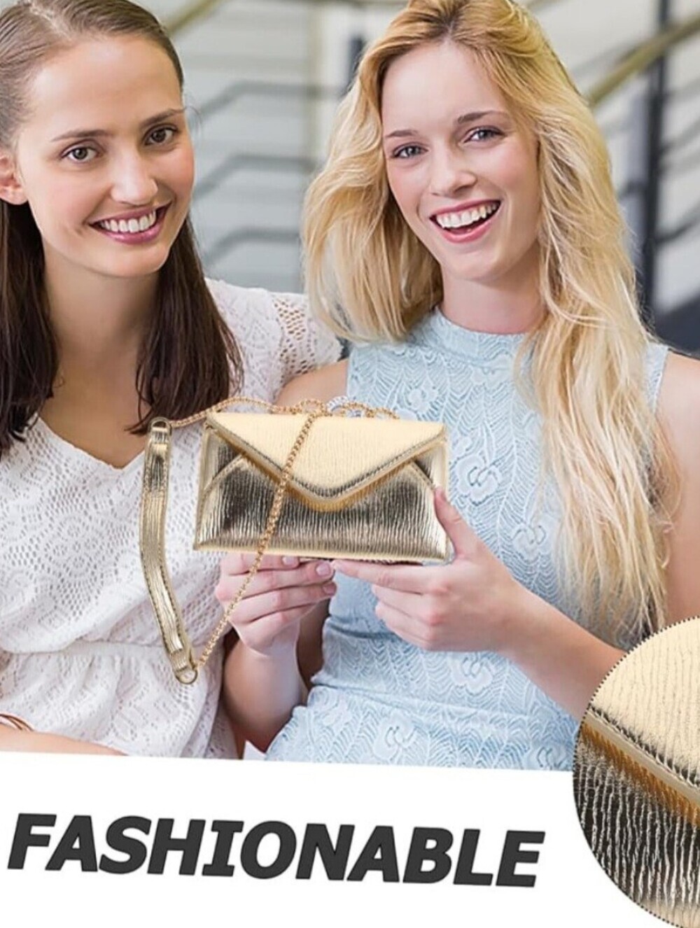 Zara Gold Metallic Envelope Clutch with Chain Strap